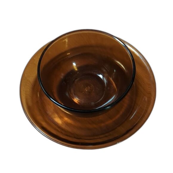 Anchor Hocking 6" Bowl Amber Brown #456 and 9" Pie Plate 460 Vintage - Picture 1 of 6